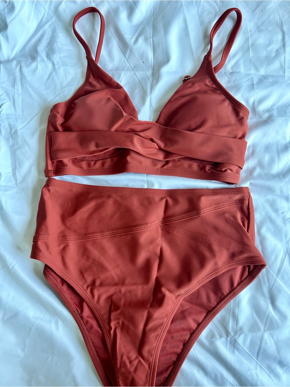 Cupshe Rust-Tone Twist High-Waist Bikini Set
